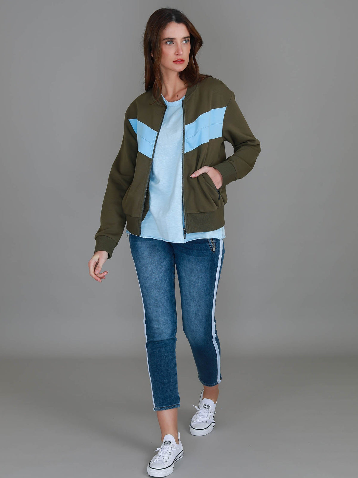 Naomi Chevron Print Bomber Jacket (Sale)