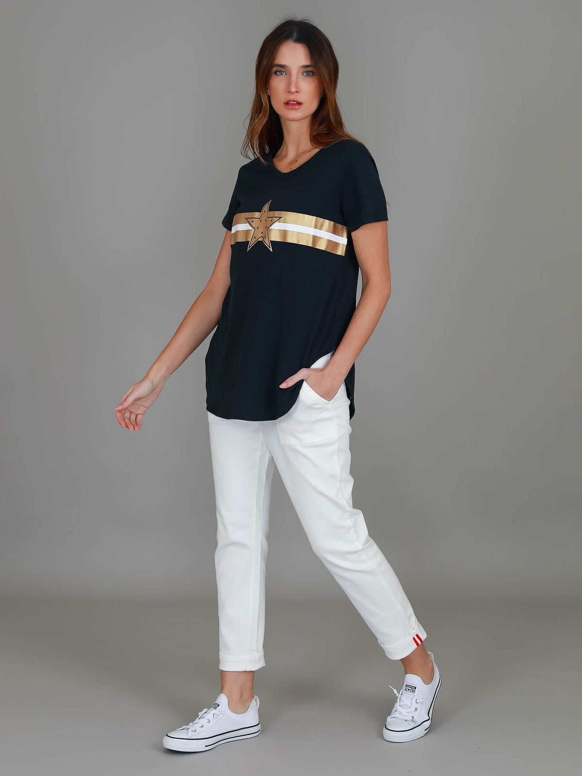 Jill Gold Star with Stripes T Shirt