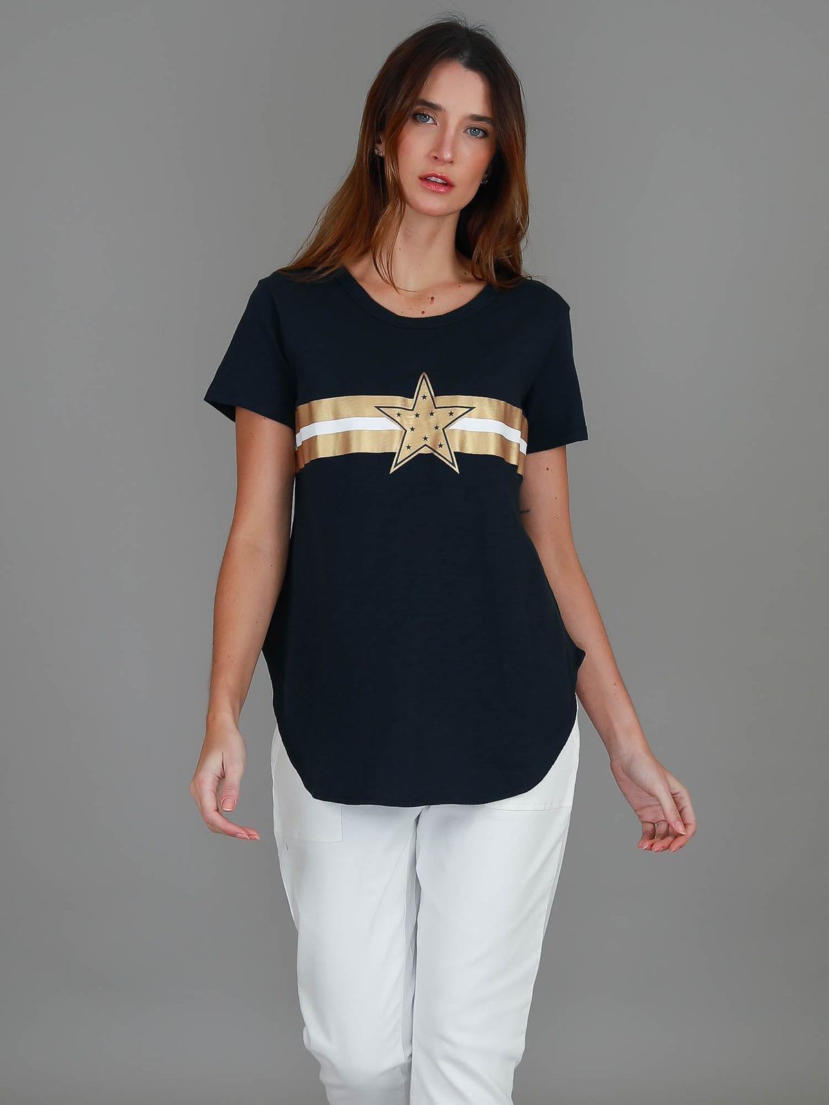 Jill Gold Star with Stripes T Shirt