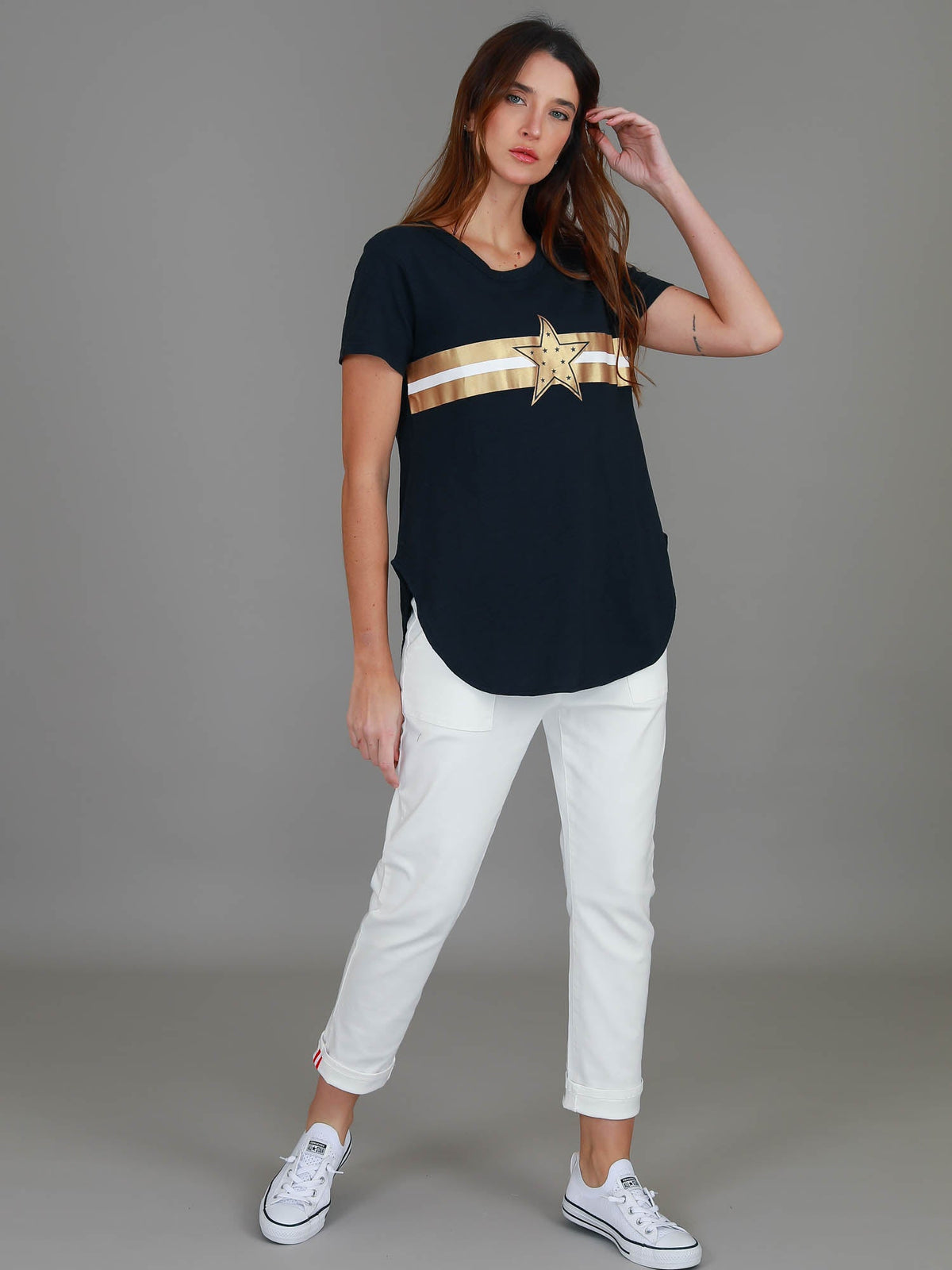 Jill Gold Star with Stripes T Shirt