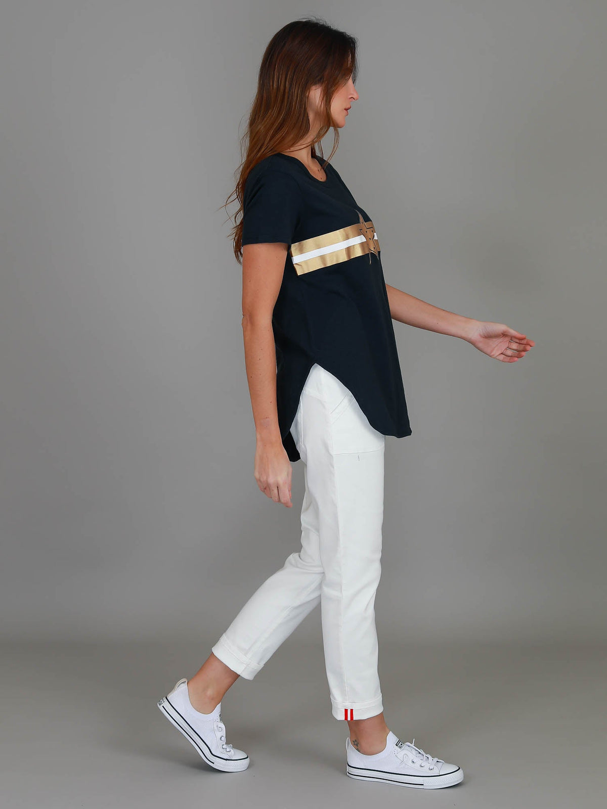Jill Gold Star with Stripes T Shirt