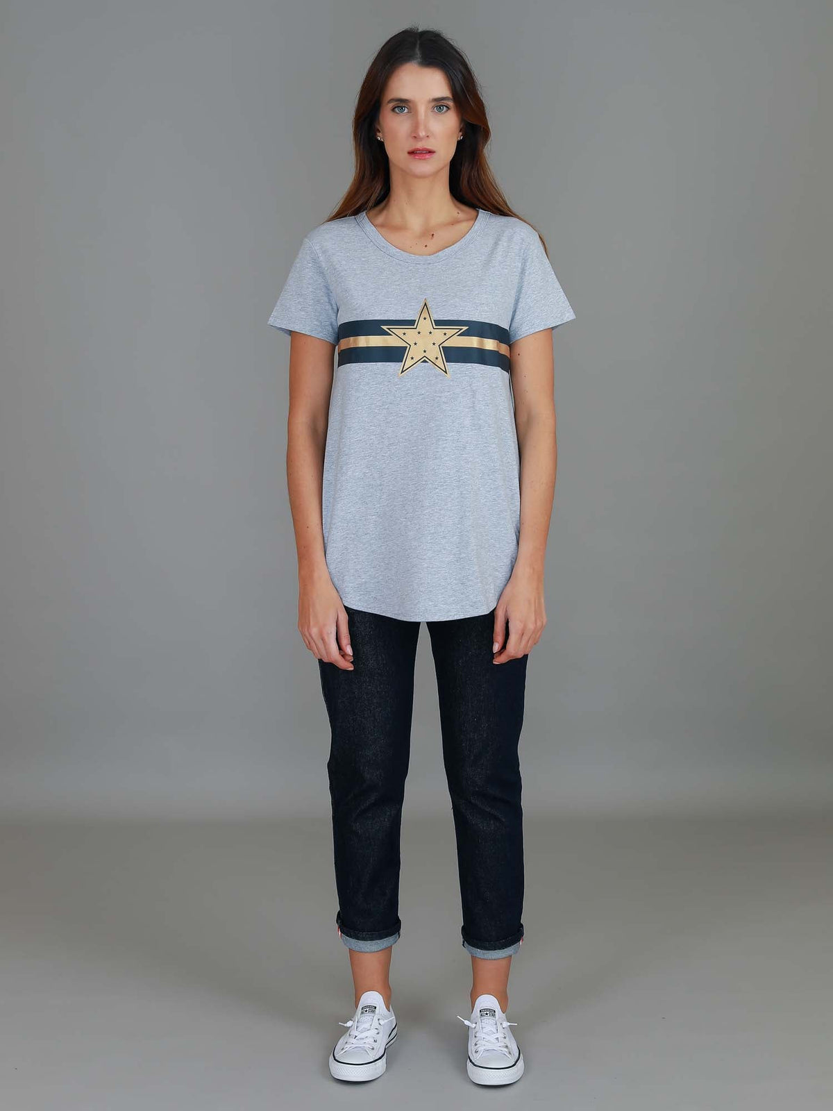 Jill Gold Star with Stripes T Shirt