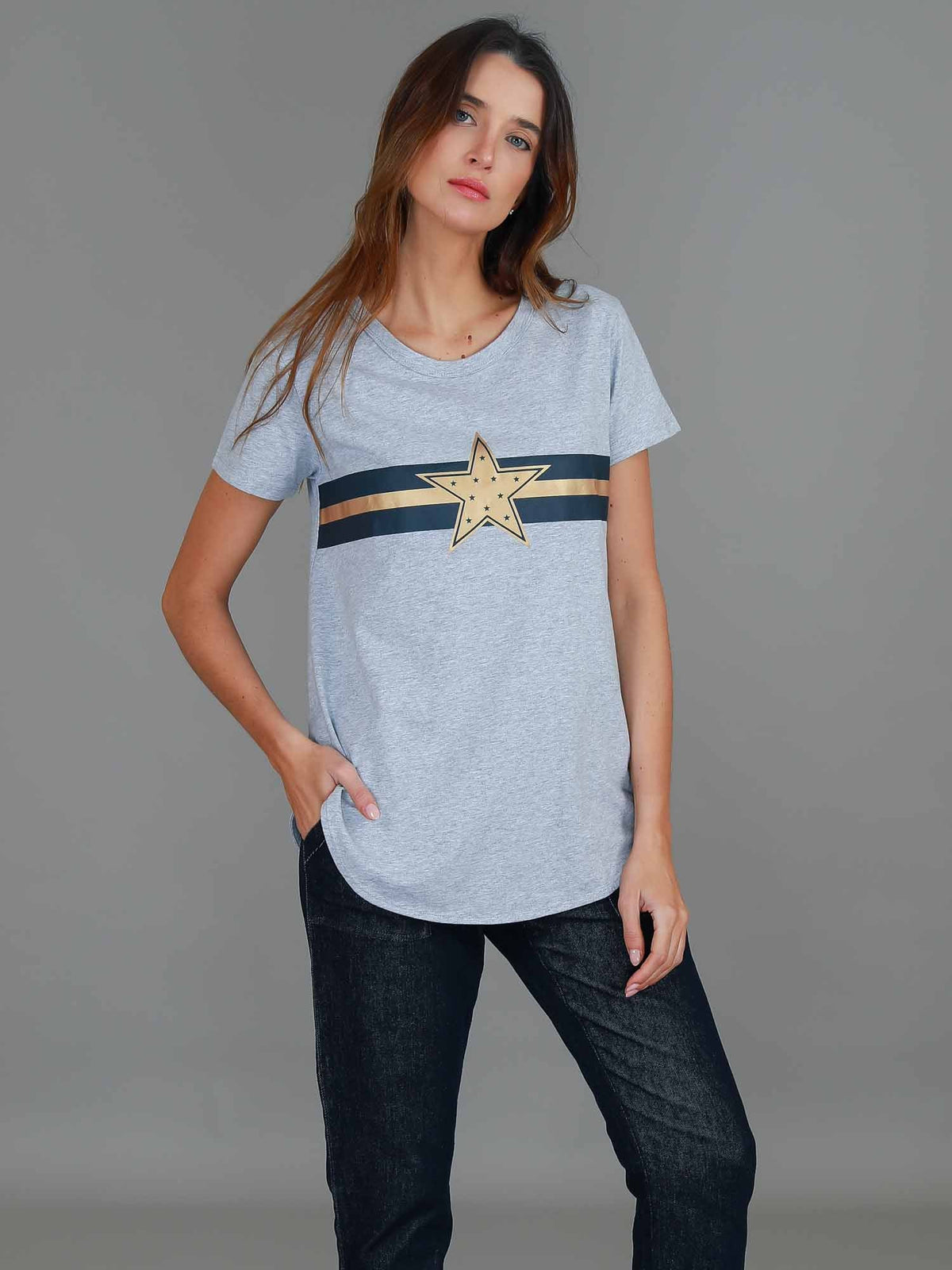 Jill Gold Star with Stripes T Shirt