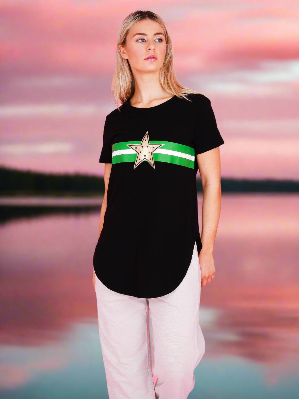 Jill Gold Star with Stripes T Shirt