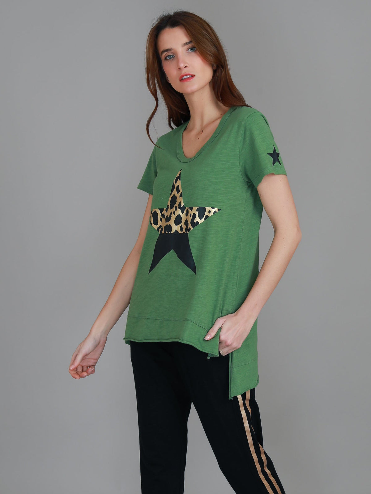 Rosemary Splice Star Leopard Print T Shirt