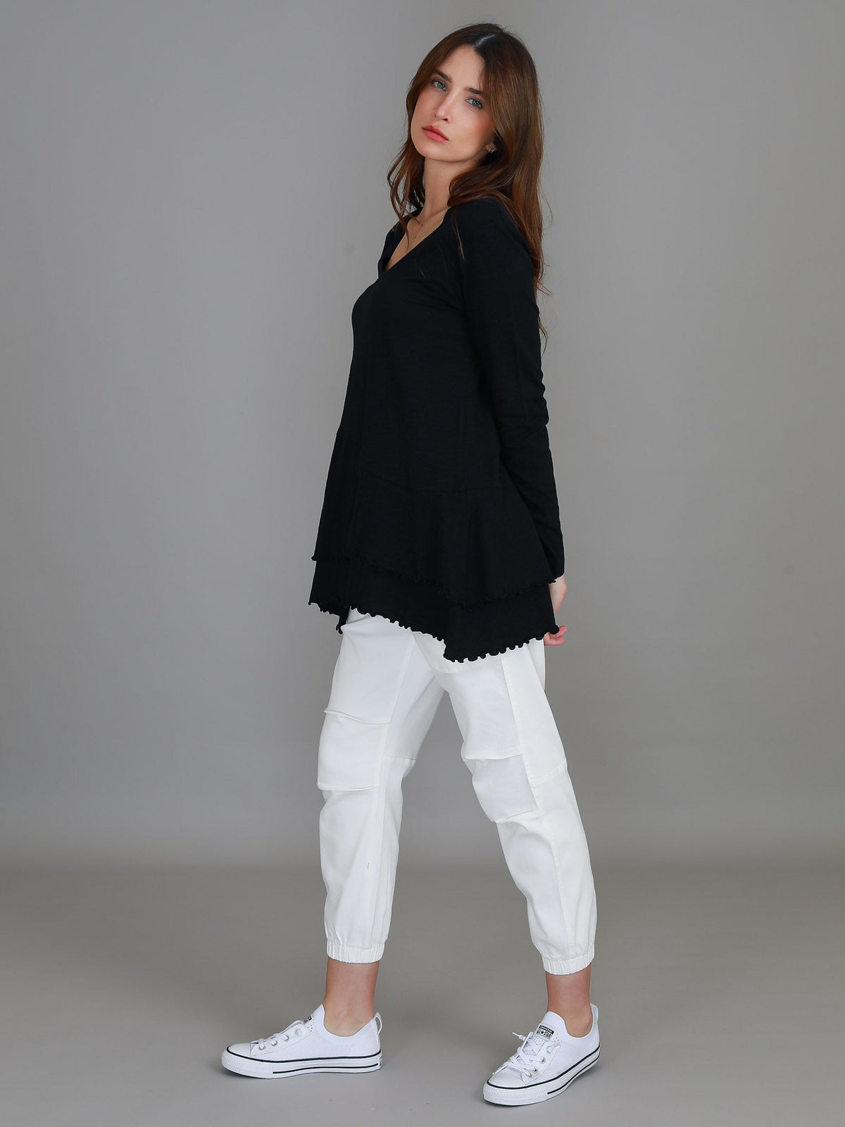 Trinity Longline Ruffle Hem T Shirt