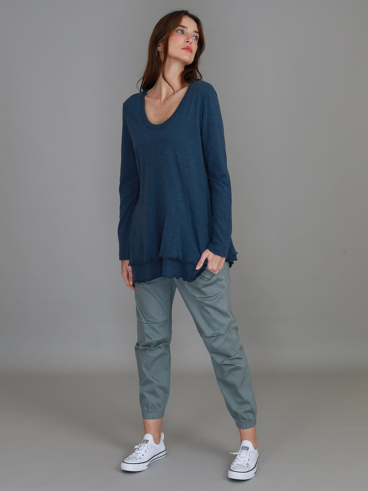 Trinity Longline Ruffle Hem T Shirt