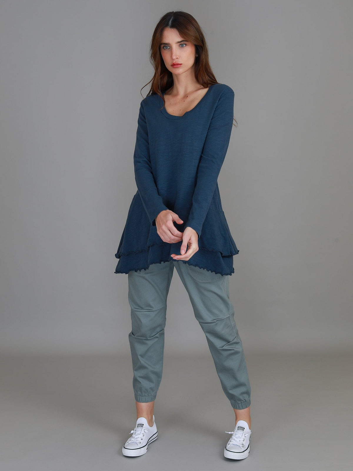 Trinity Longline Ruffle Hem T Shirt
