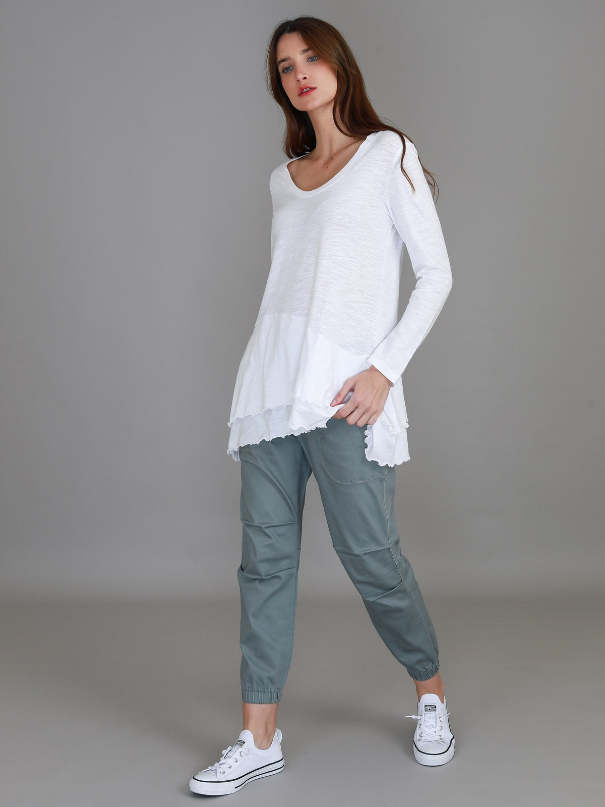 Trinity Longline Ruffle Hem T Shirt