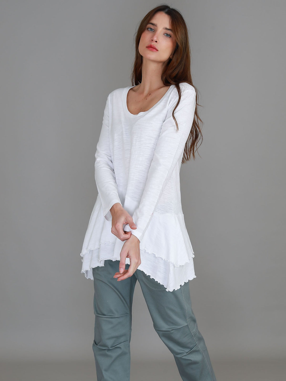 Trinity Longline Ruffle Hem T Shirt