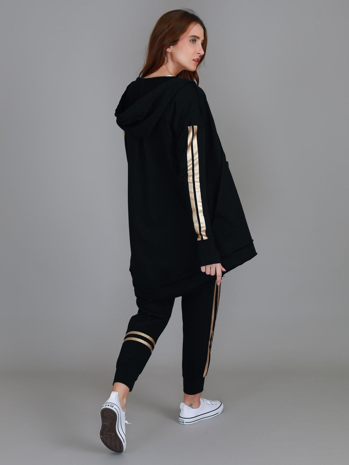 Charlie | Women's Gold Stripe Hooded Jacket – Cotton French Terry