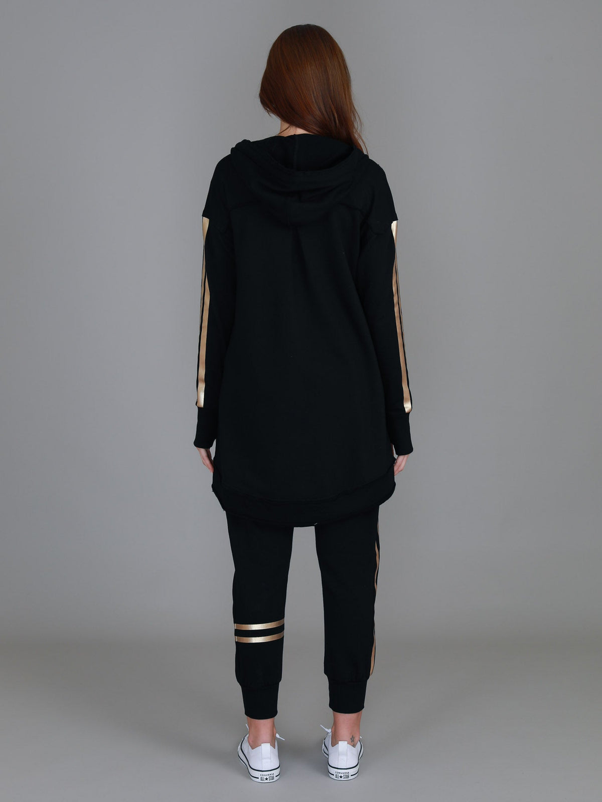 Charlie | Women's Gold Stripe Hooded Jacket – Cotton French Terry