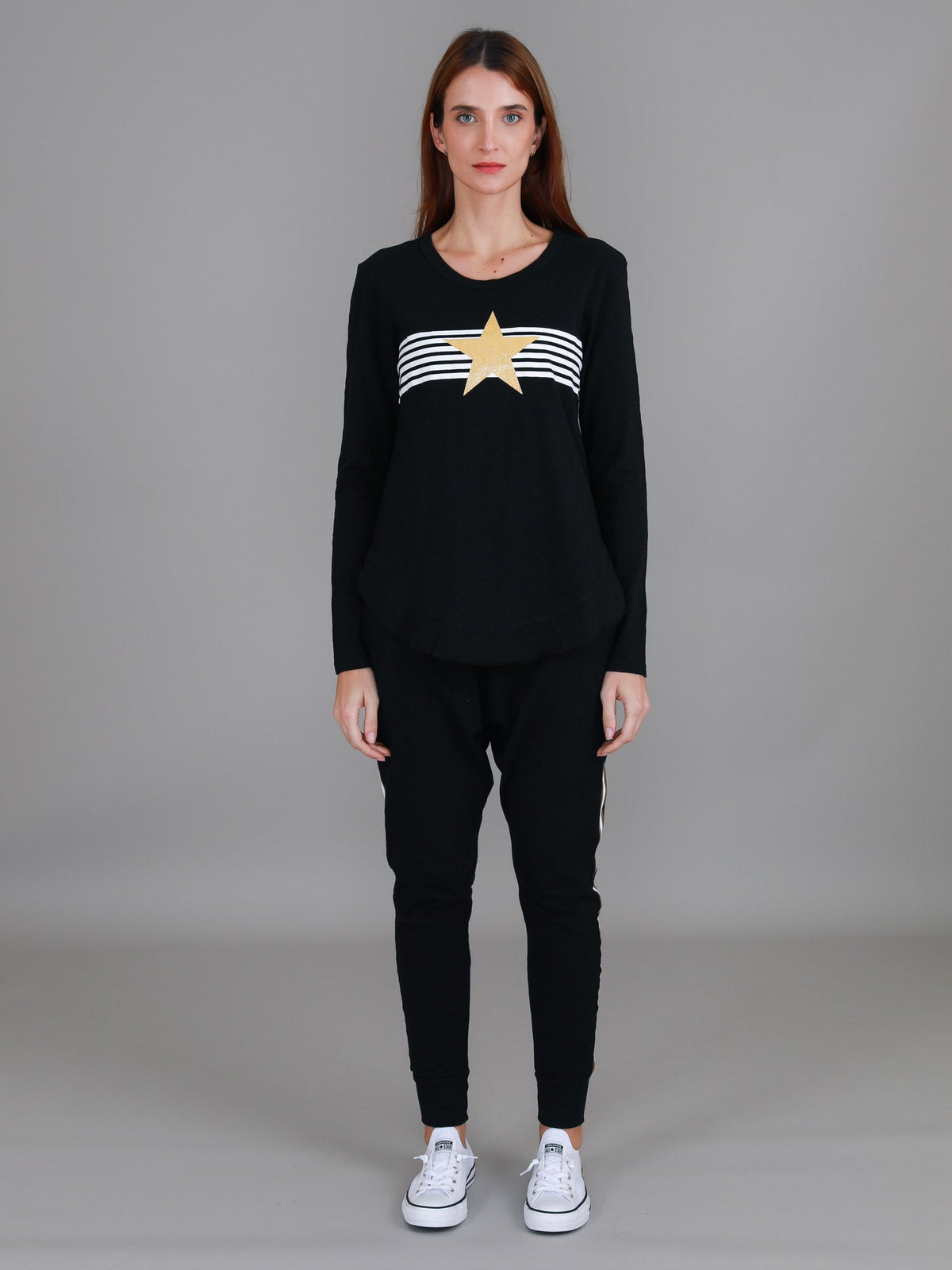Nora Print Curved Hem T Shirt