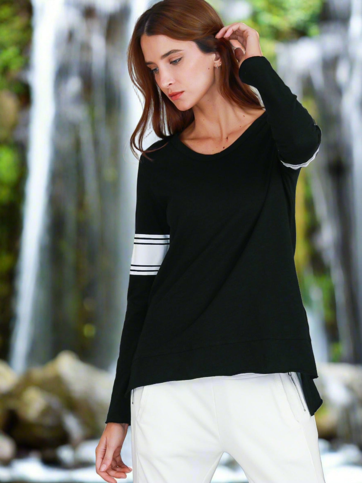 Carmel Contrasting Band Long Sleeve T Shirt (Sale)