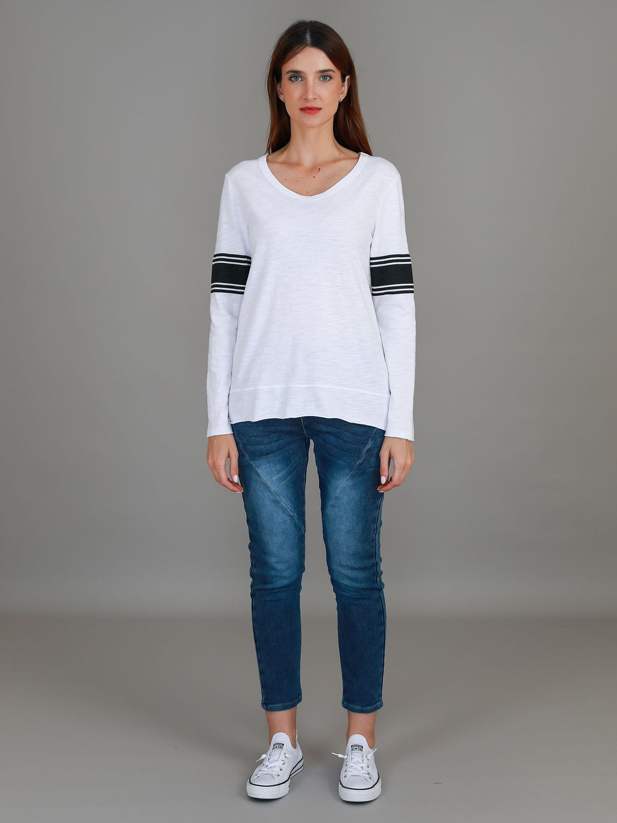 Carmel Contrasting Band Long Sleeve T Shirt (Sale)