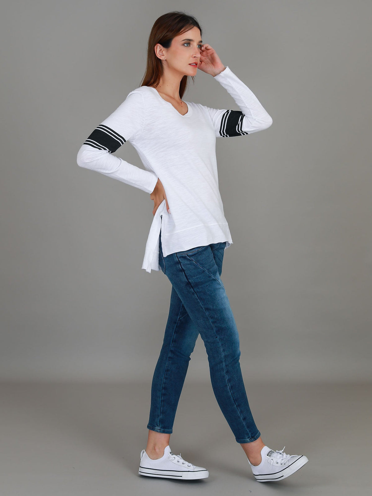 Carmel Contrasting Band Long Sleeve T Shirt (Sale)