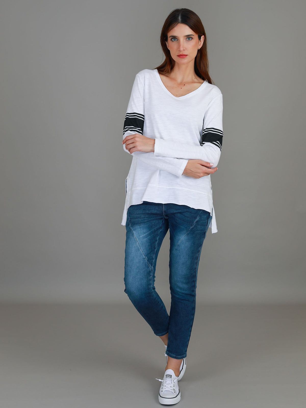 Carmel Contrasting Band Long Sleeve T Shirt (Sale)
