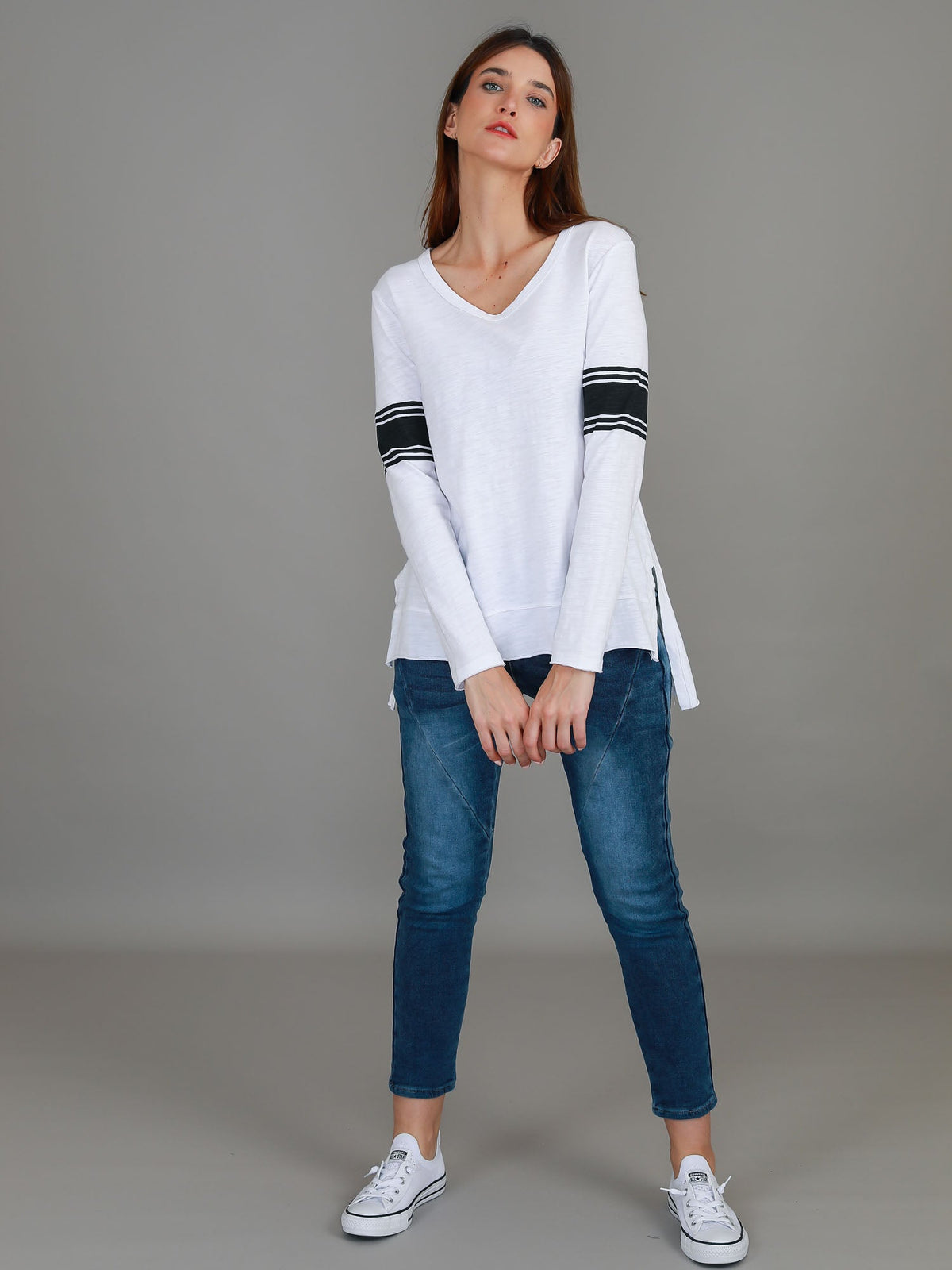 Carmel Contrasting Band Long Sleeve T Shirt (Sale)