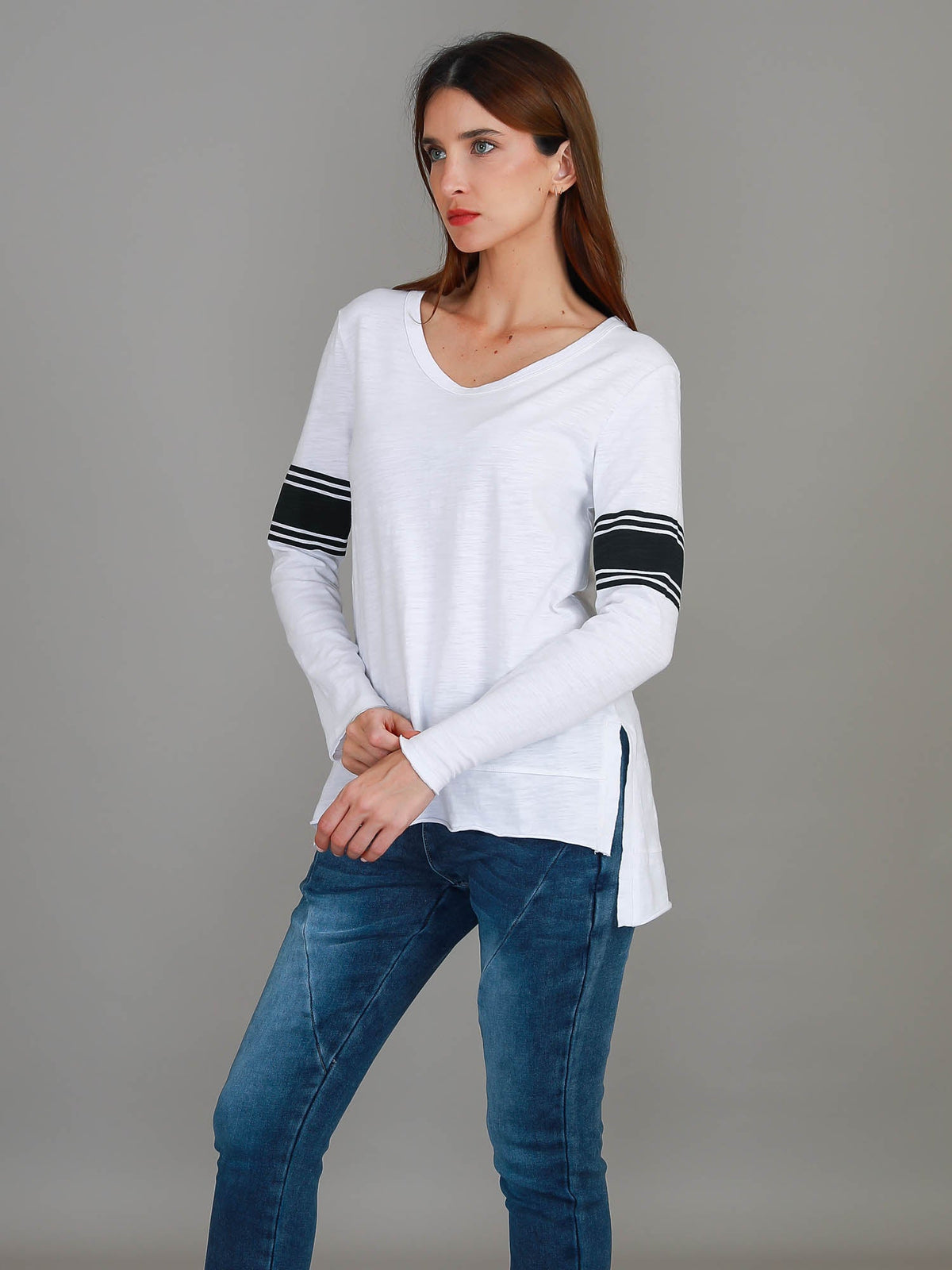 Carmel Contrasting Band Long Sleeve T Shirt (Sale)