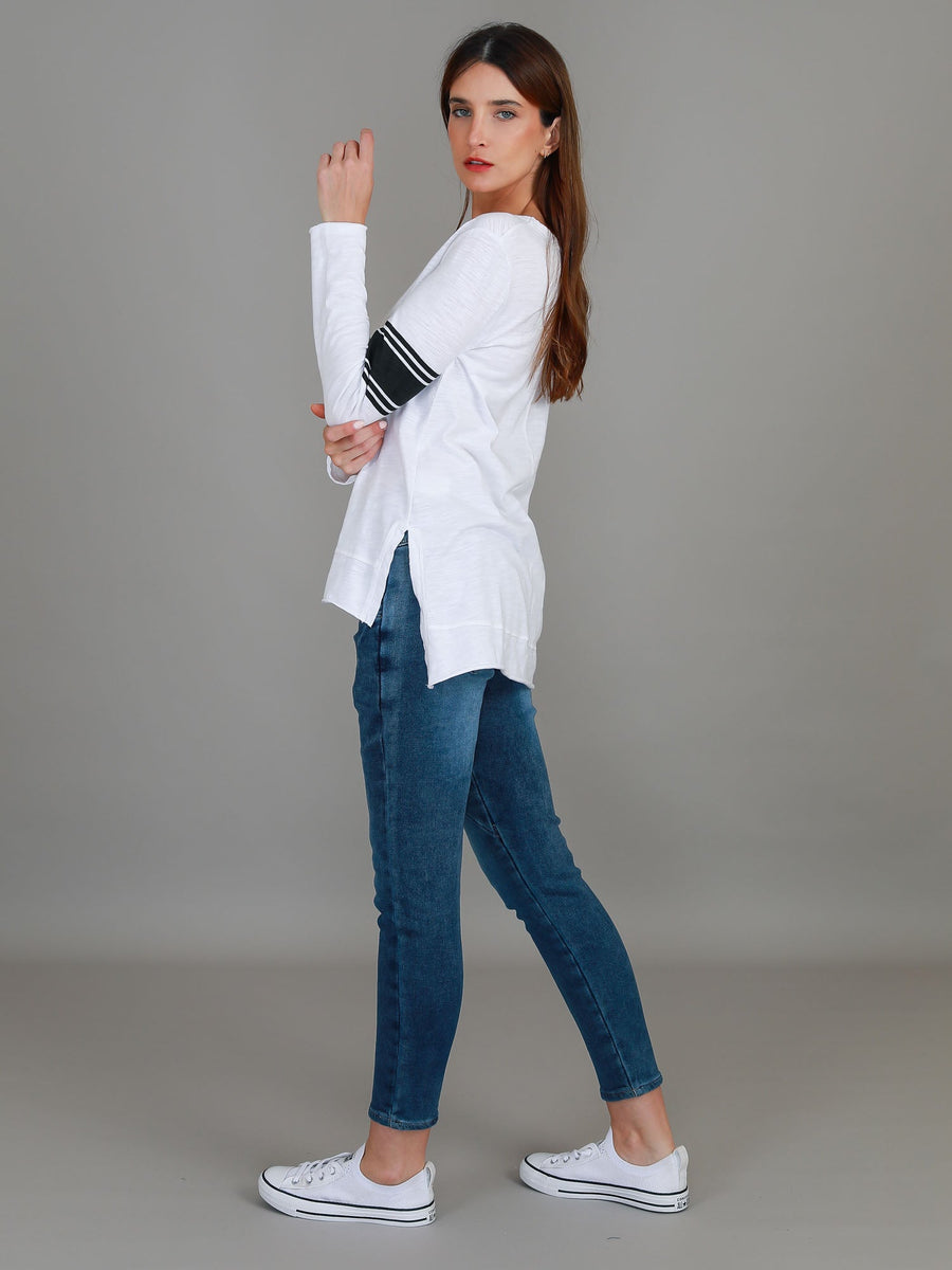 Carmel Contrasting Band Long Sleeve T Shirt (Sale)