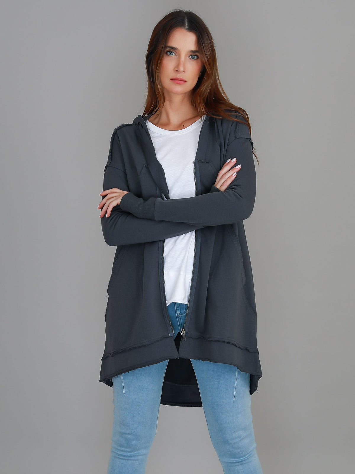 Charlie | Women's Oversized Hooded Zip Jacket – French Terry