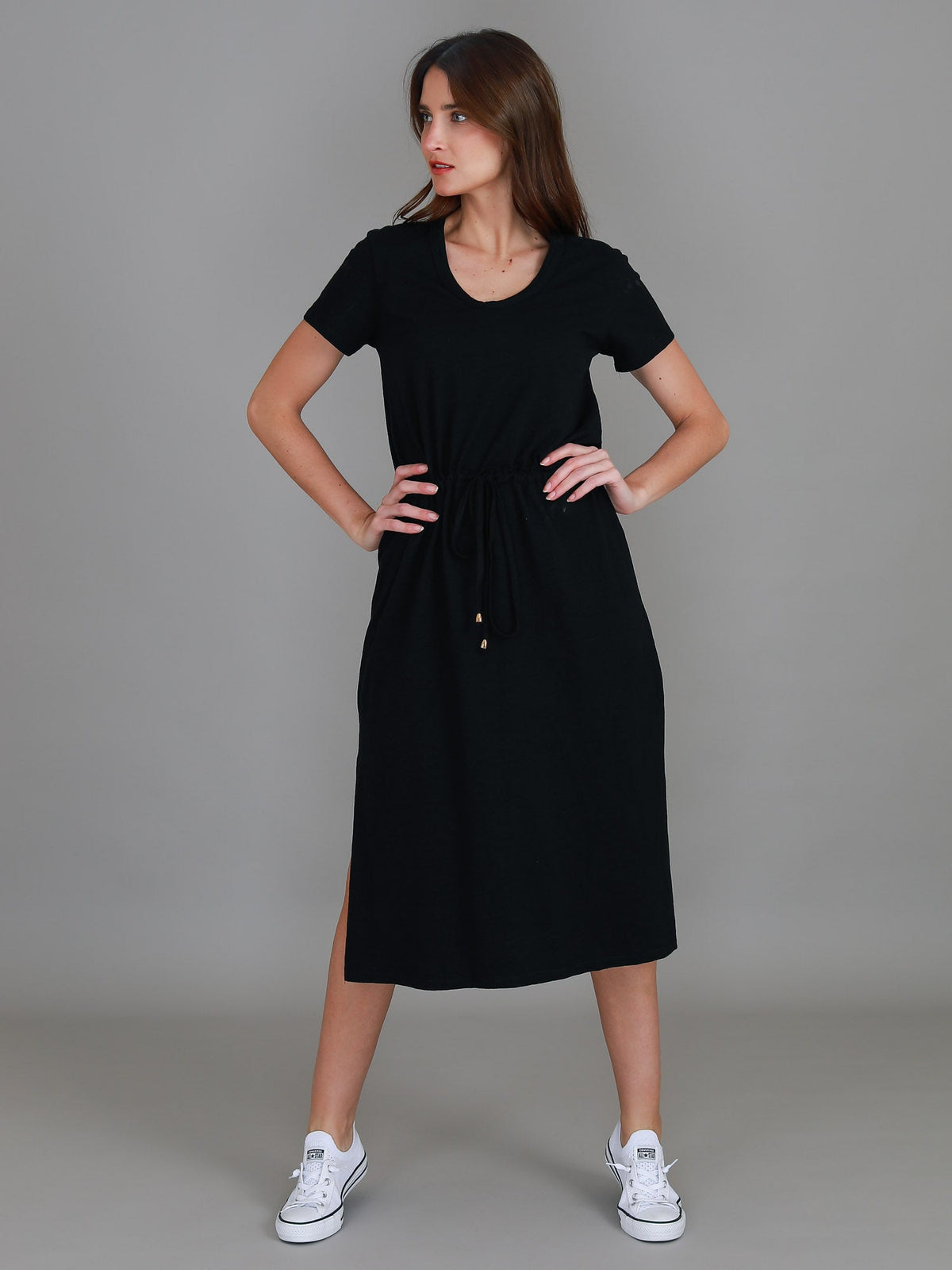 Esther | Women's Drawstring Midi Dress – Cotton Jersey