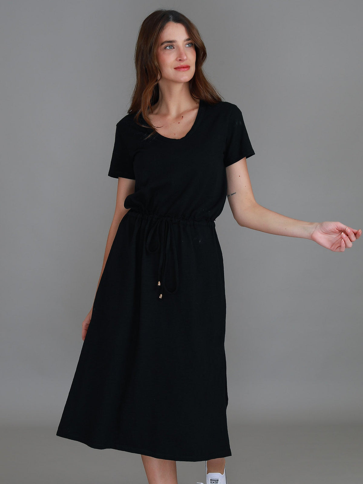 Esther | Women's Drawstring Midi Dress – Cotton Jersey