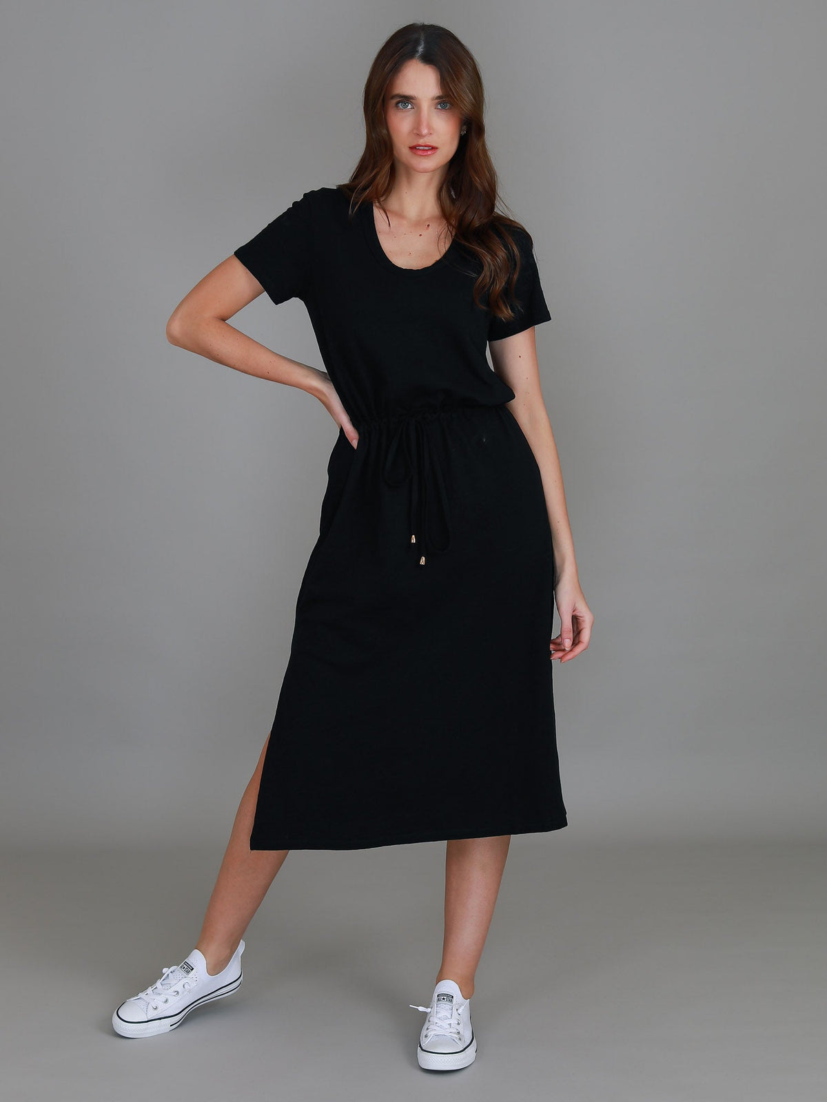 Esther | Women's Drawstring Midi Dress – Cotton Jersey