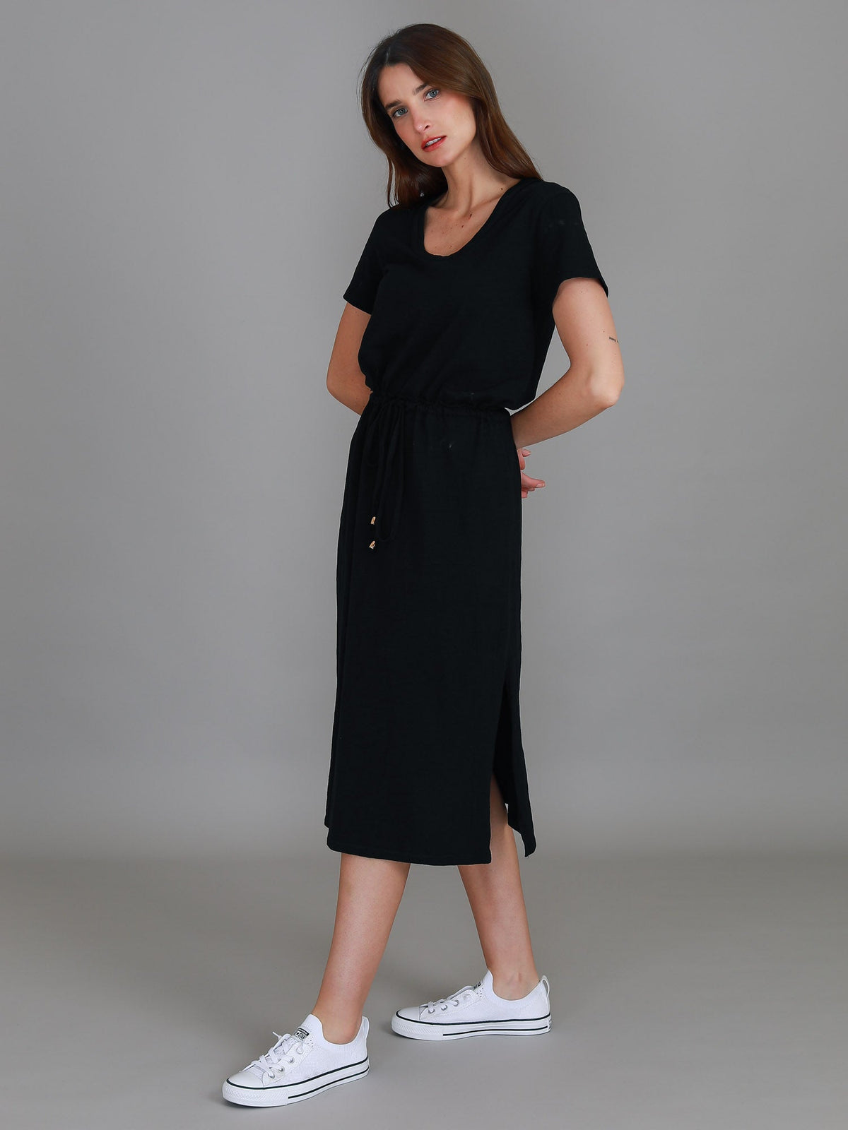 Esther | Women's Drawstring Midi Dress – Cotton Jersey