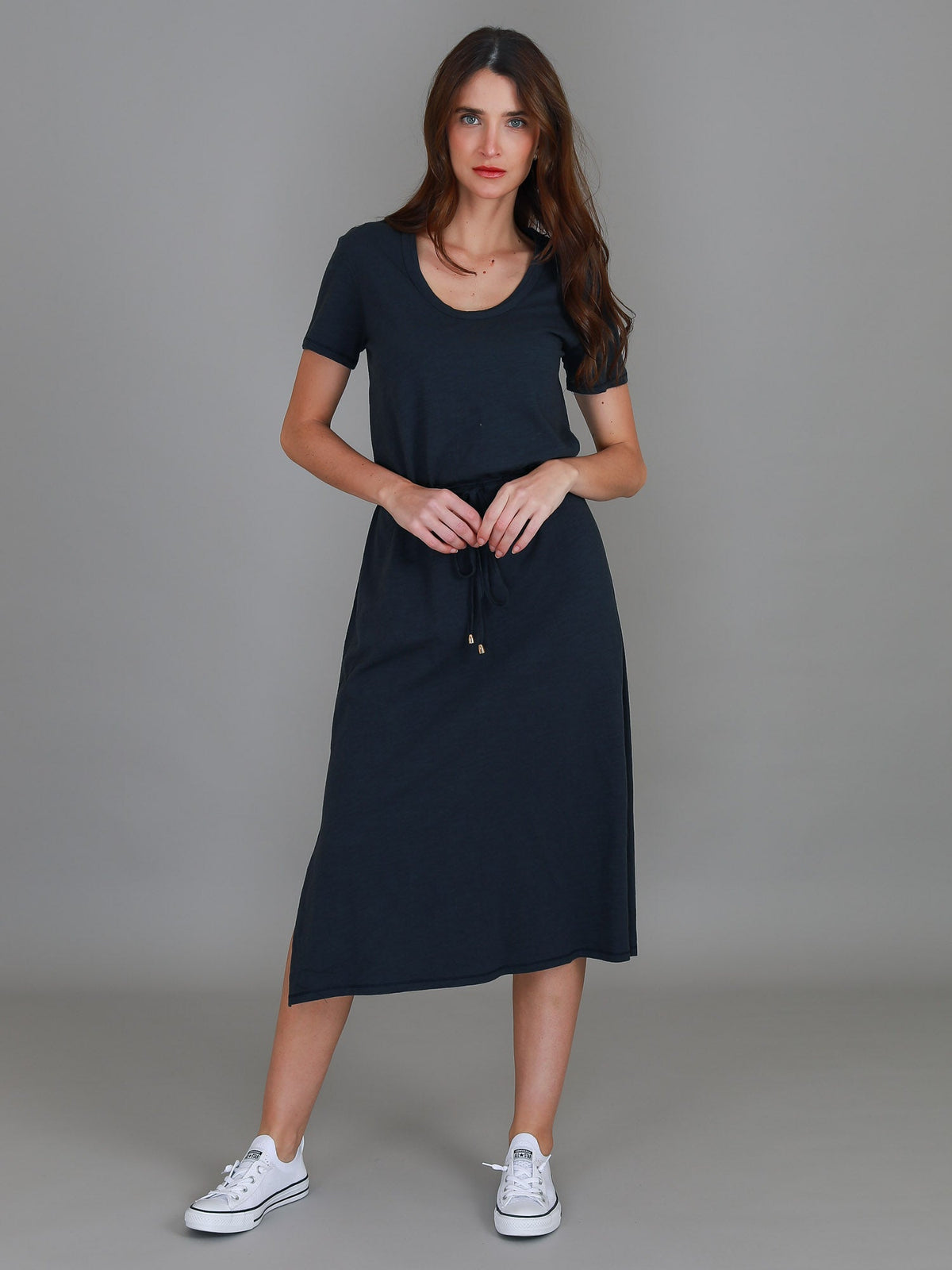 Esther | Women's Drawstring Midi Dress – Cotton Jersey