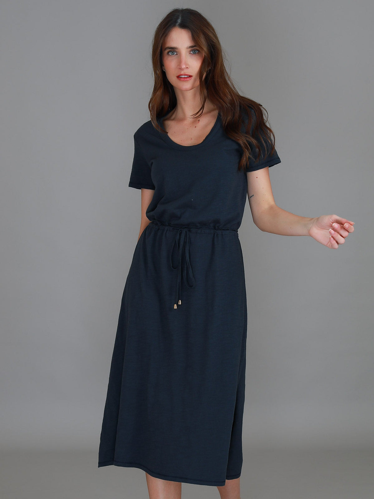 Esther | Women's Drawstring Midi Dress – Cotton Jersey