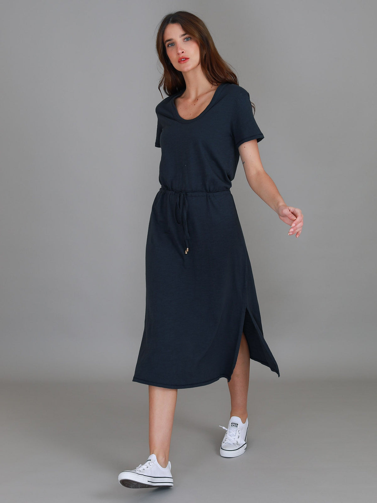 Esther | Women's Drawstring Midi Dress – Cotton Jersey