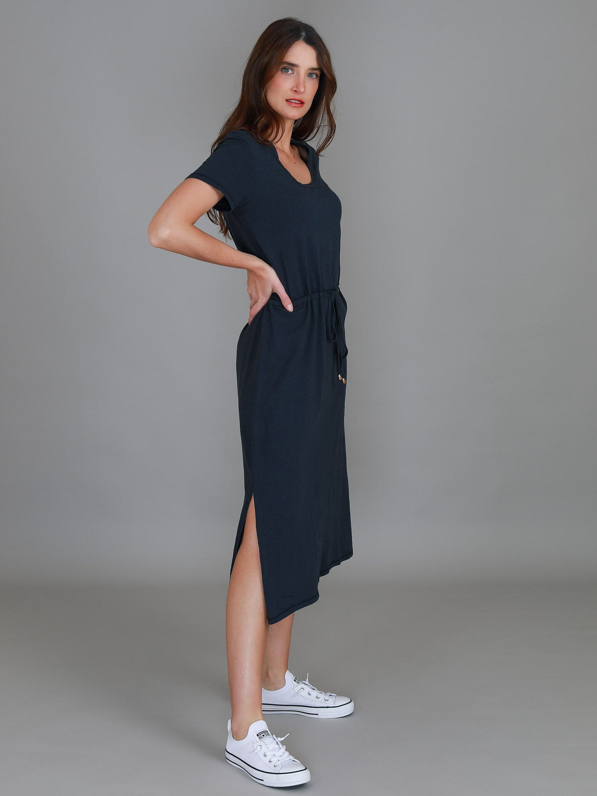 Esther | Women's Drawstring Midi Dress – Cotton Jersey