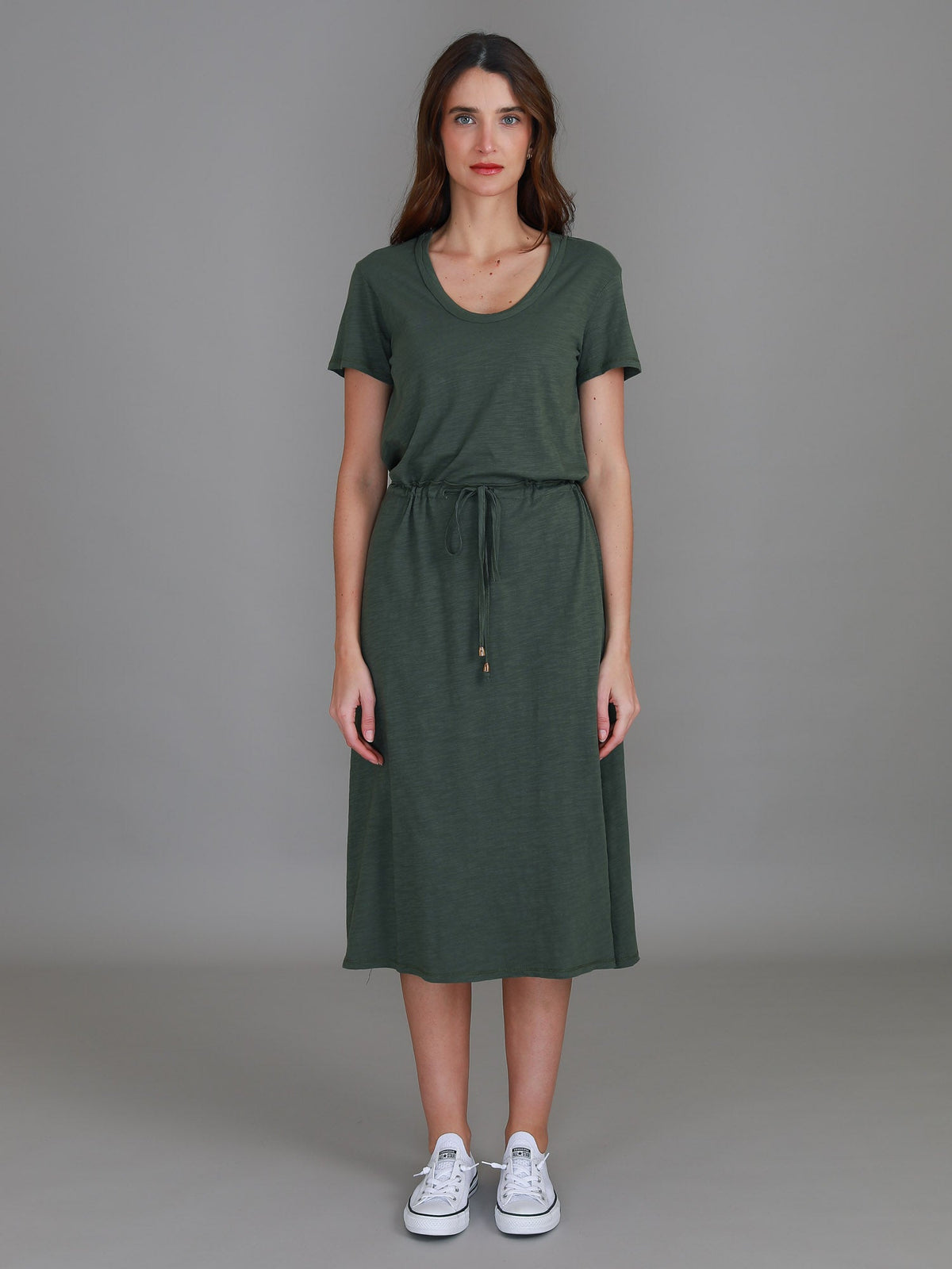 Esther | Women's Drawstring Midi Dress – Cotton Jersey