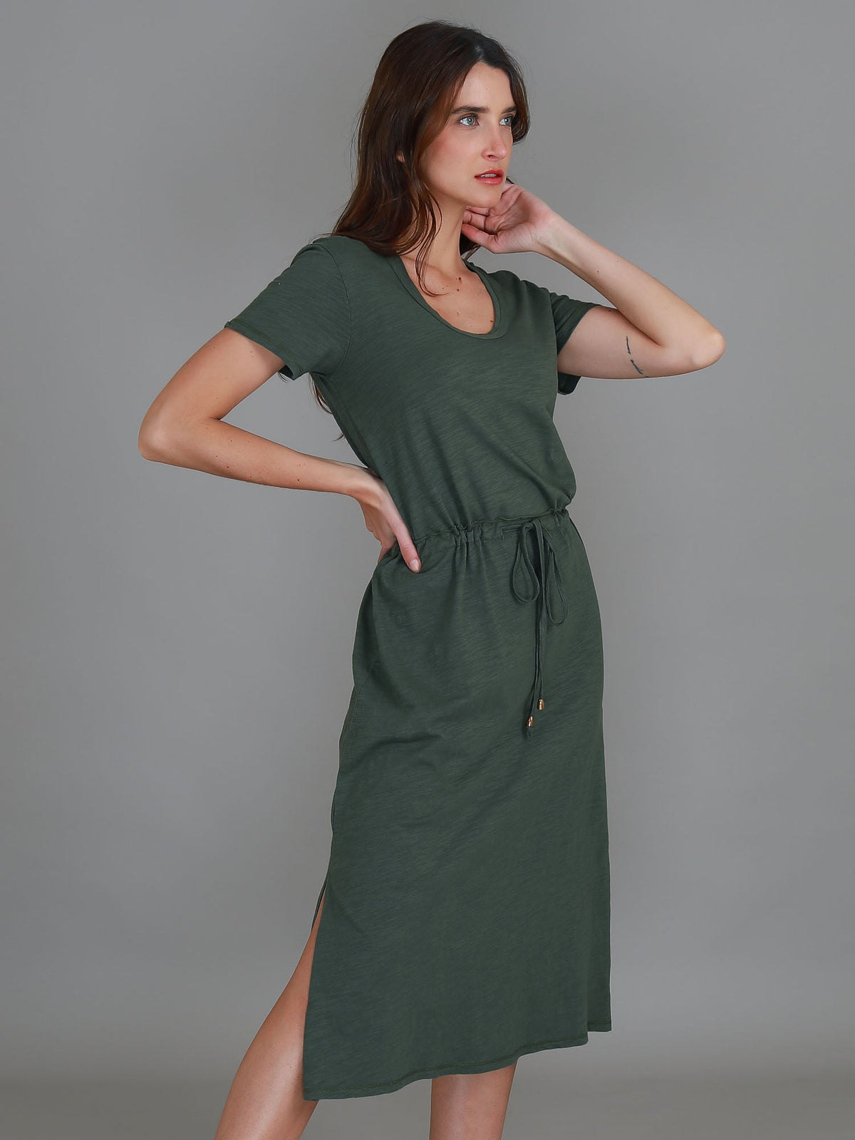 Esther | Women's Drawstring Midi Dress – Cotton Jersey