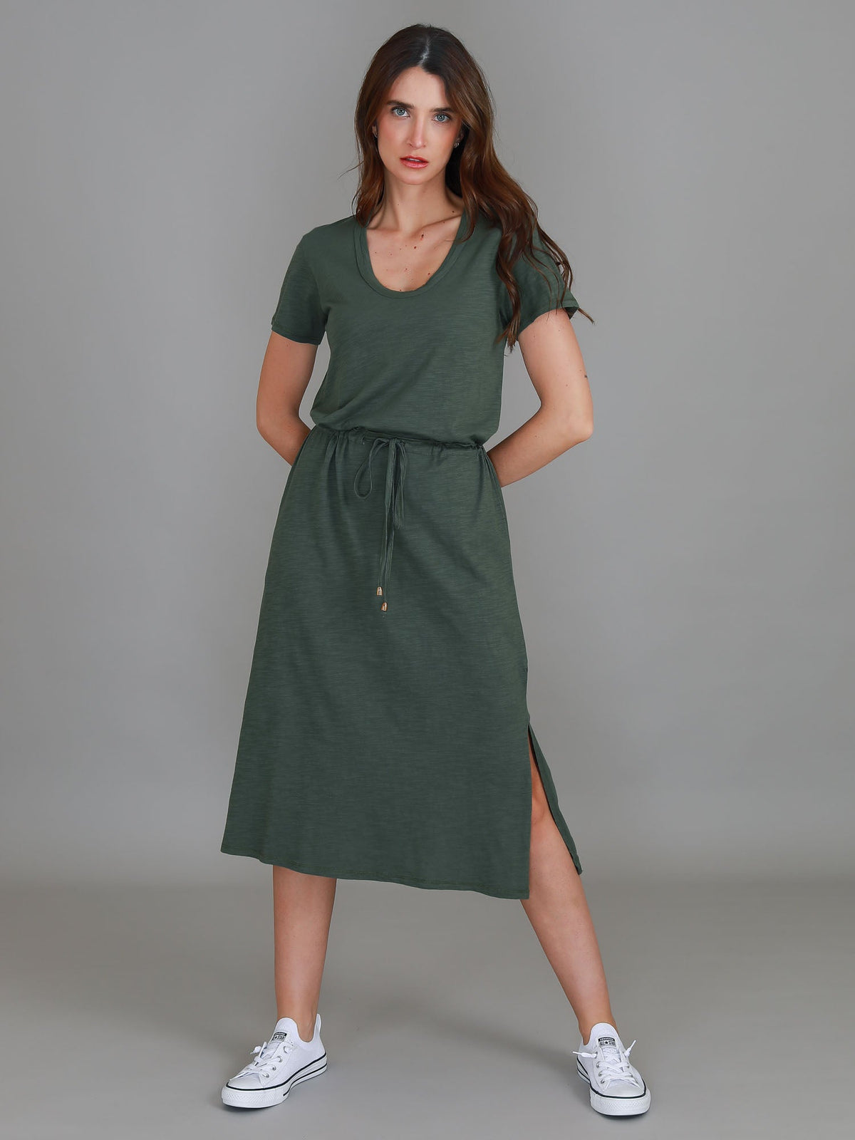 Esther | Women's Drawstring Midi Dress – Cotton Jersey