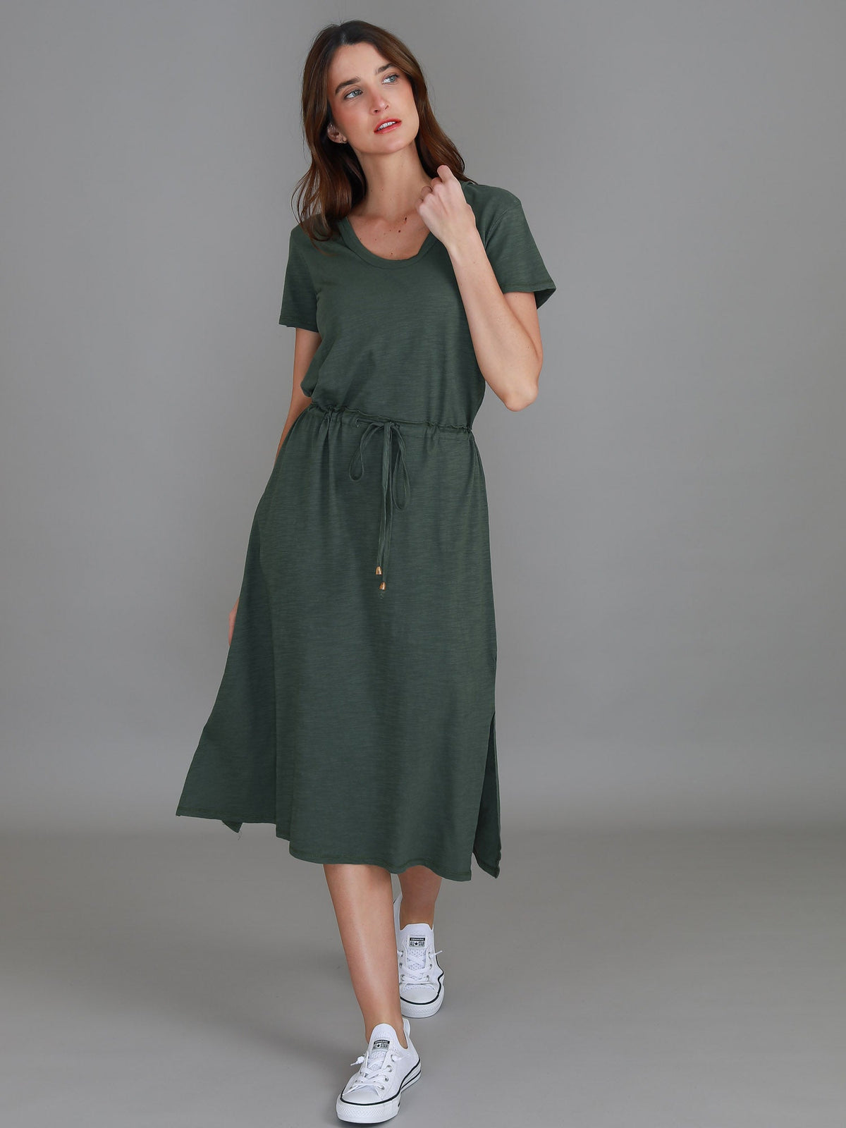 Esther | Women's Drawstring Midi Dress – Cotton Jersey