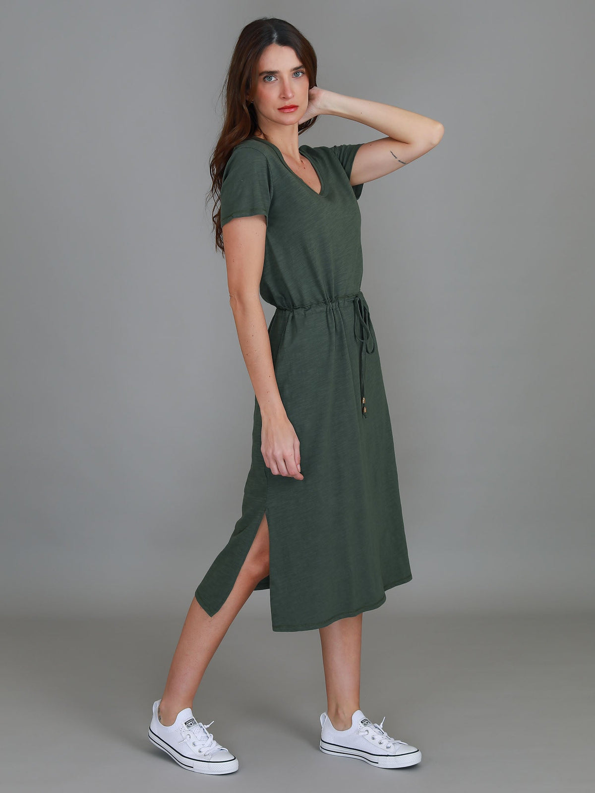 Esther | Women's Drawstring Midi Dress – Cotton Jersey