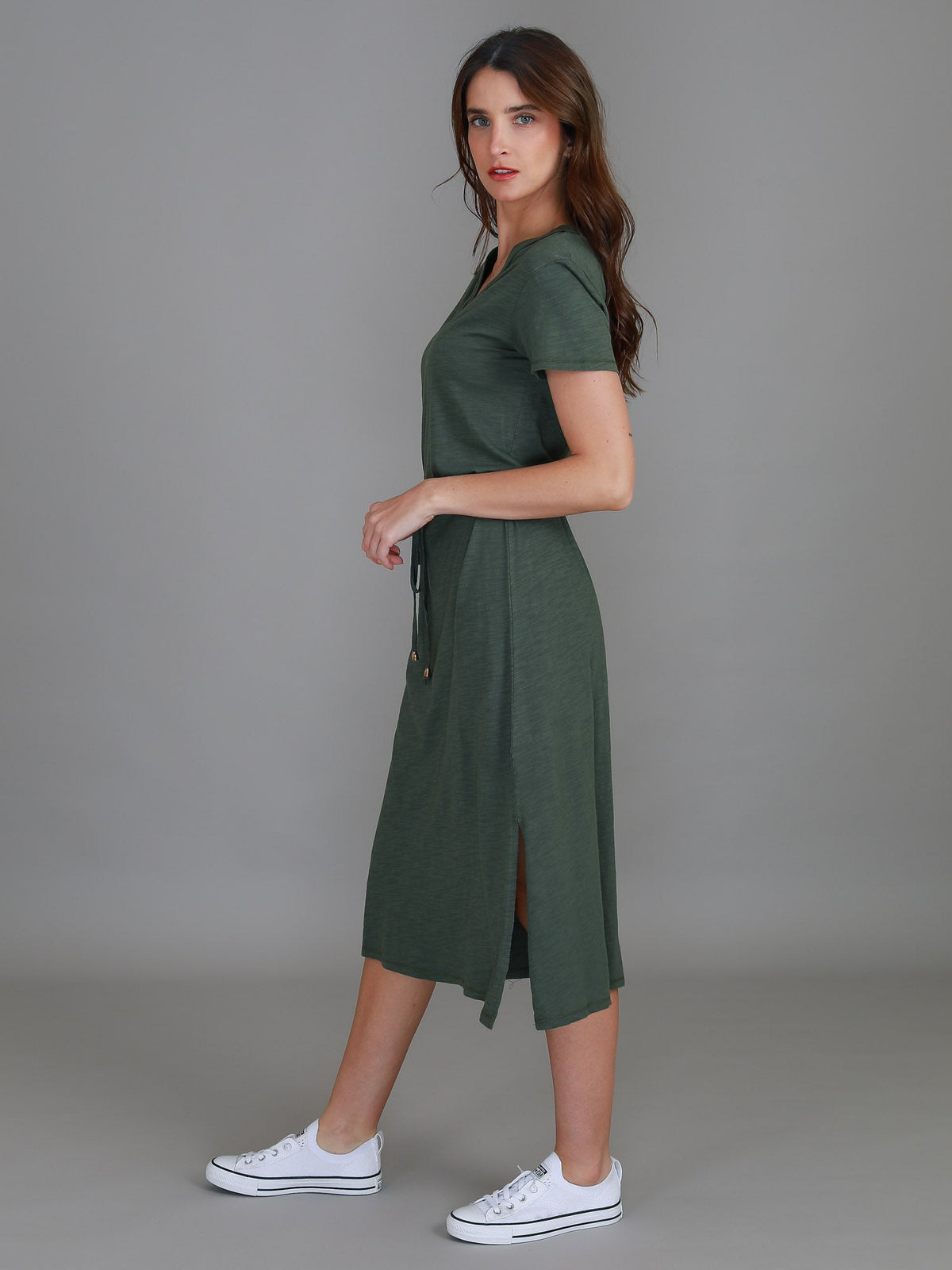 Esther | Women's Drawstring Midi Dress – Cotton Jersey
