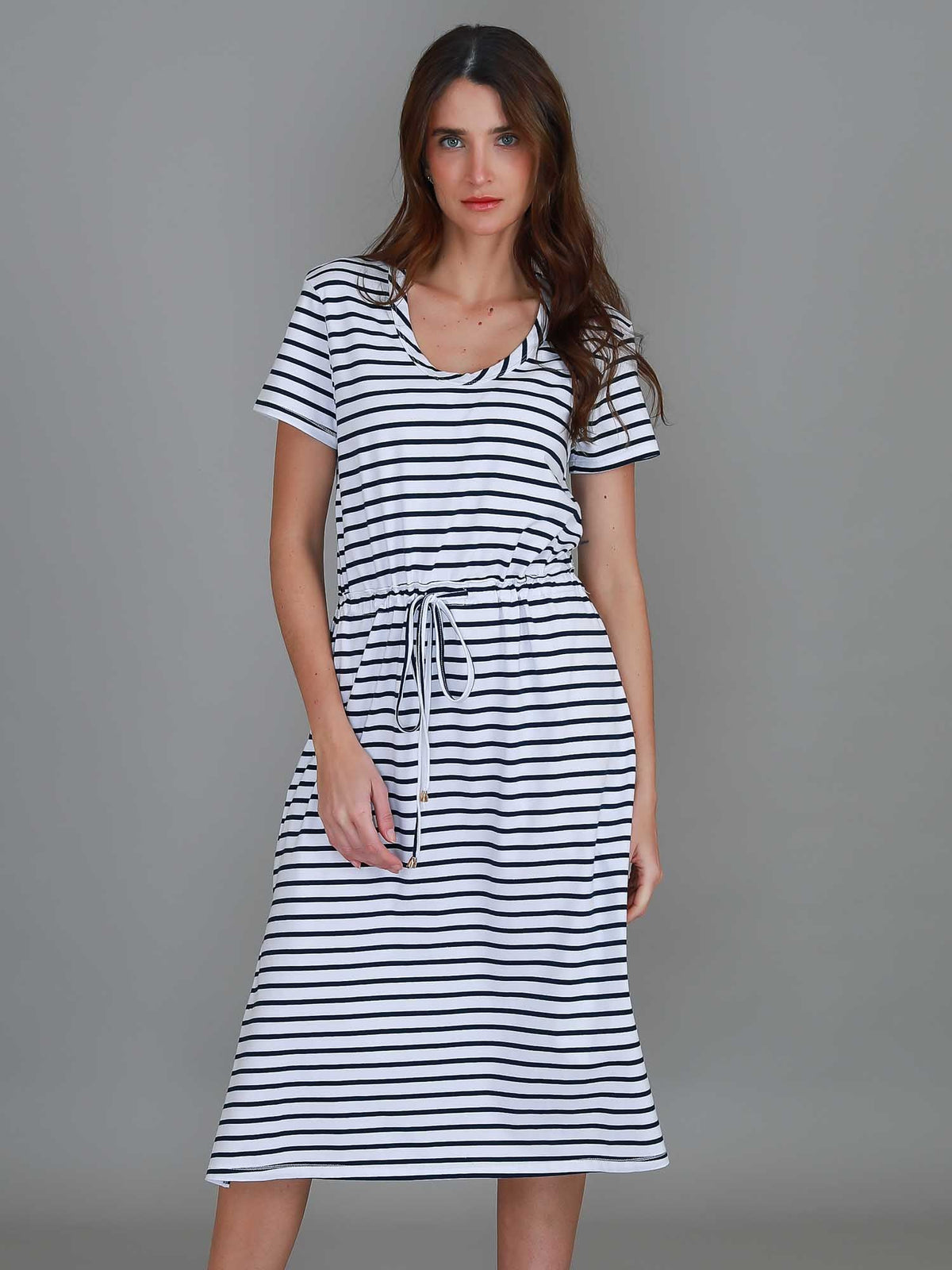 Esther | Women's Drawstring Midi Dress – Cotton Jersey