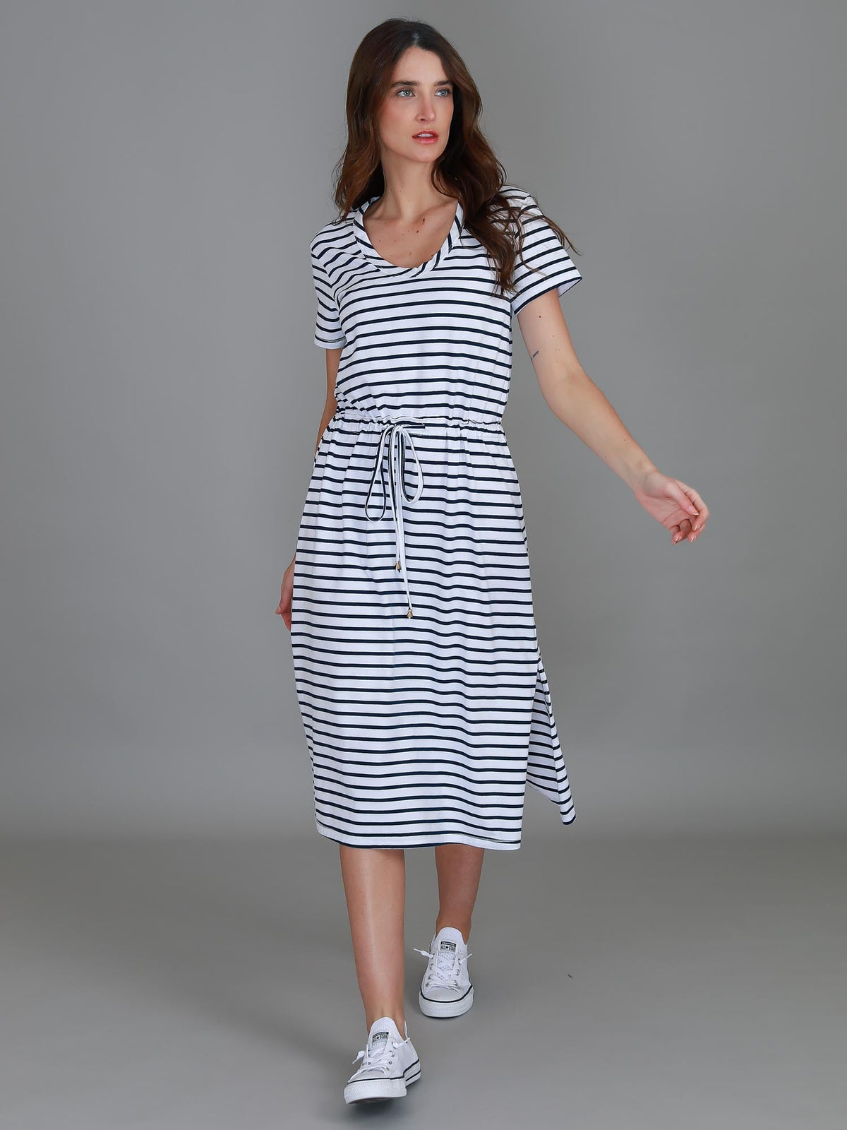Esther | Women's Drawstring Midi Dress – Cotton Jersey