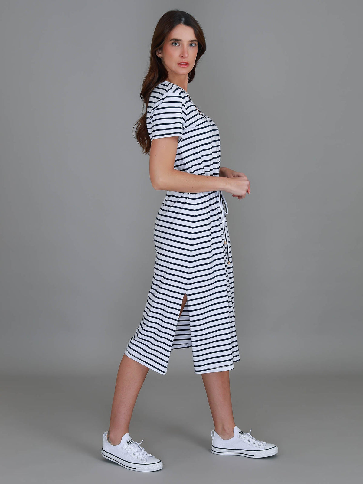 Esther | Women's Drawstring Midi Dress – Cotton Jersey