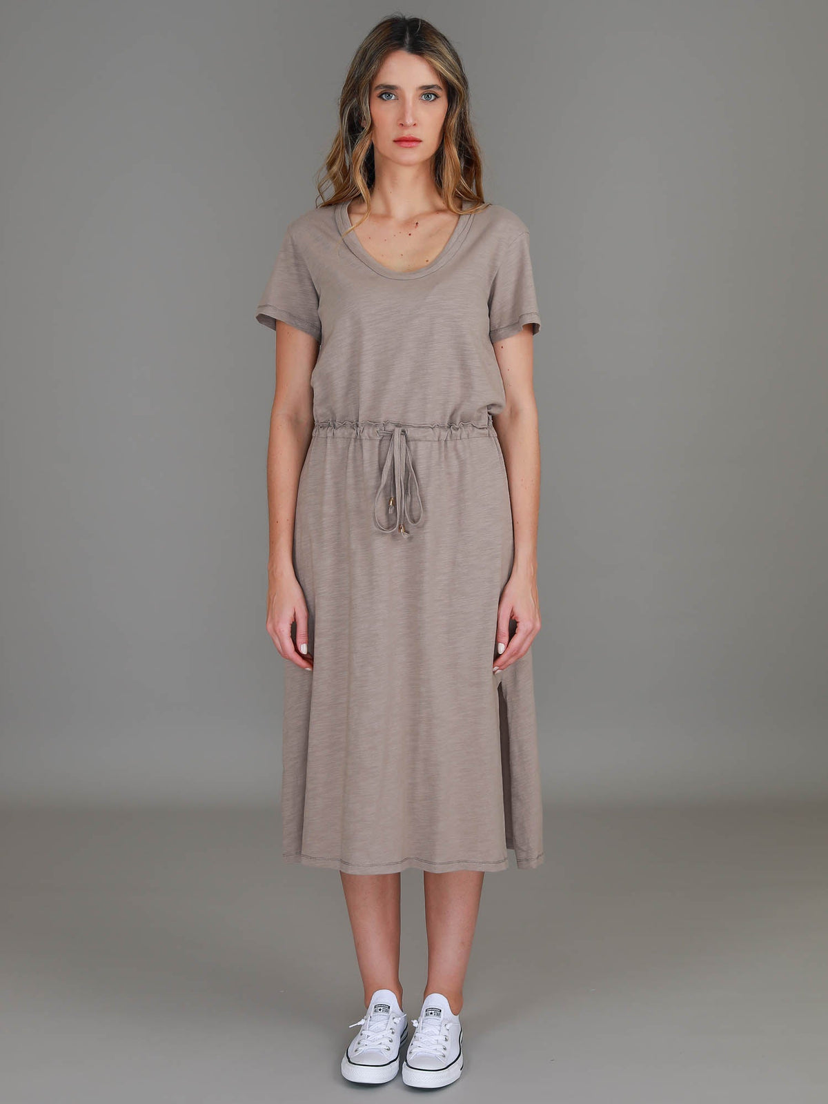Esther | Women's Drawstring Midi Dress – Cotton Jersey