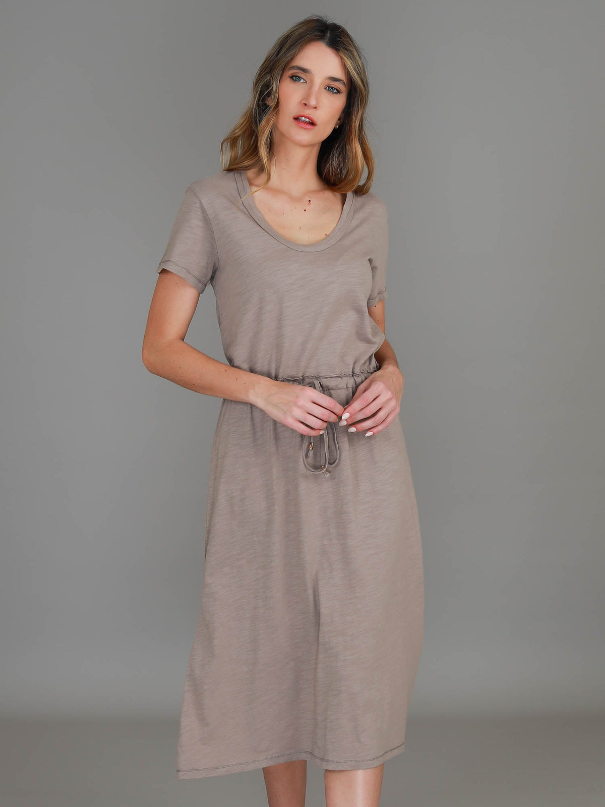 Esther | Women's Drawstring Midi Dress – Cotton Jersey