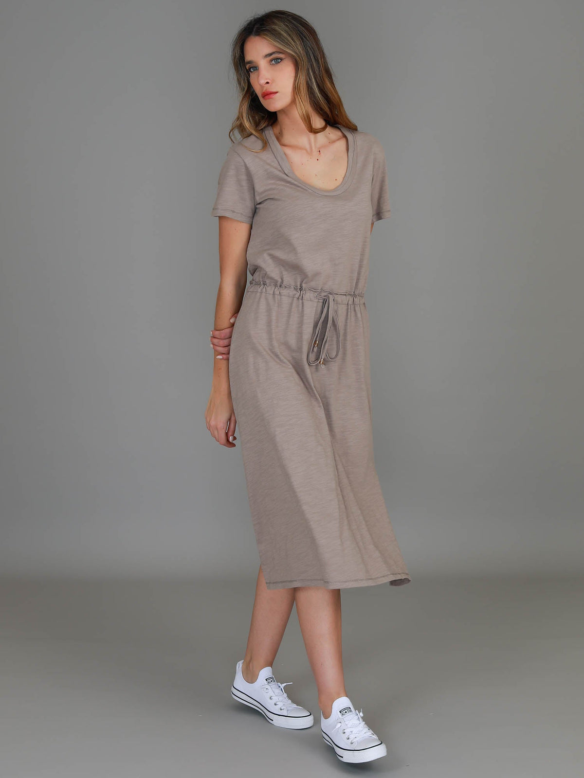 Esther | Women's Drawstring Midi Dress – Cotton Jersey