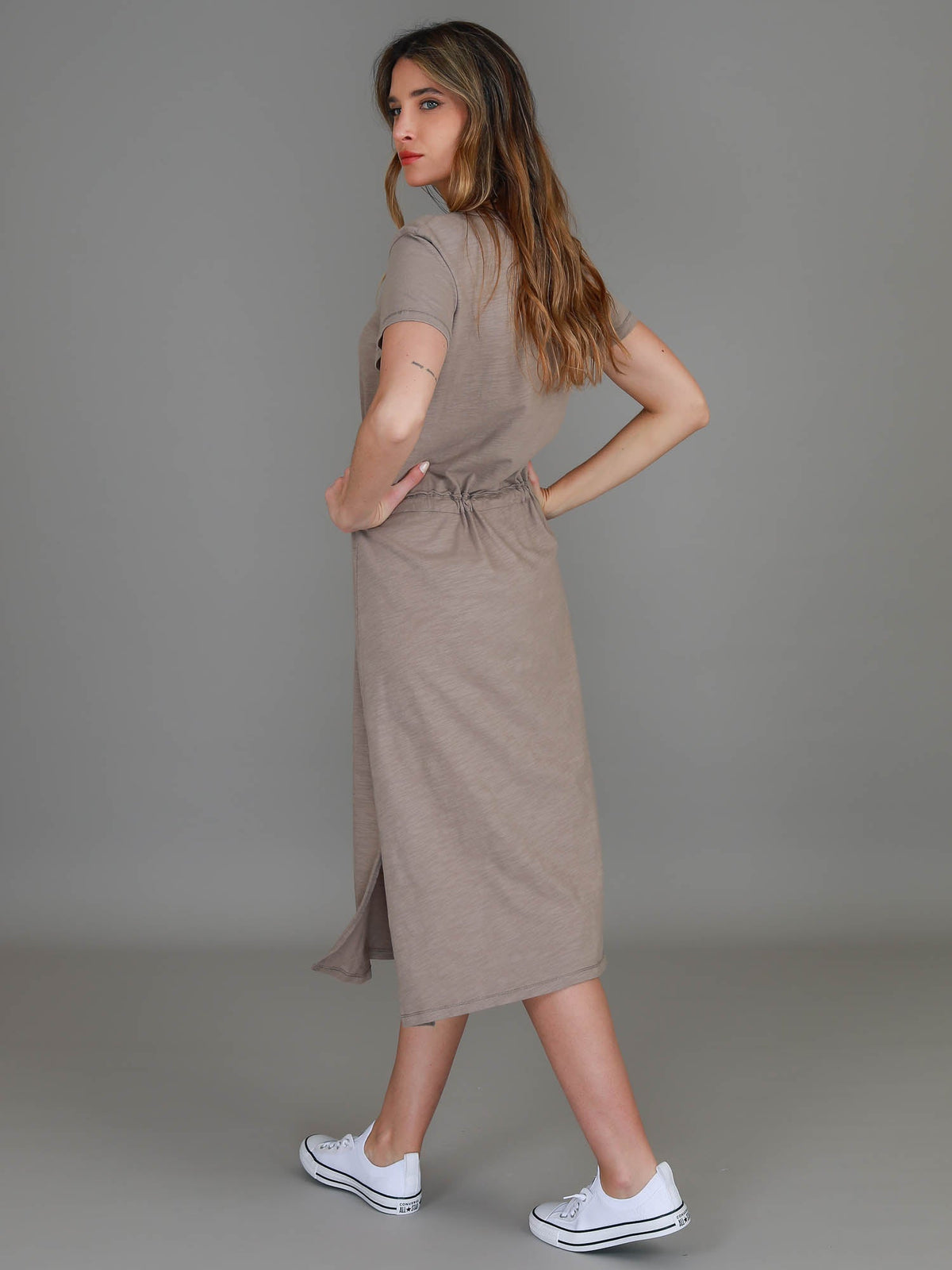 Esther | Women's Drawstring Midi Dress – Cotton Jersey