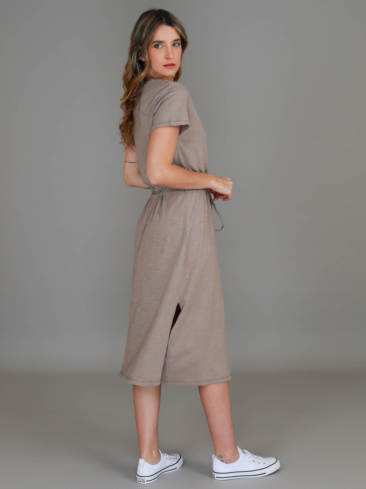 Esther | Women's Drawstring Midi Dress – Cotton Jersey
