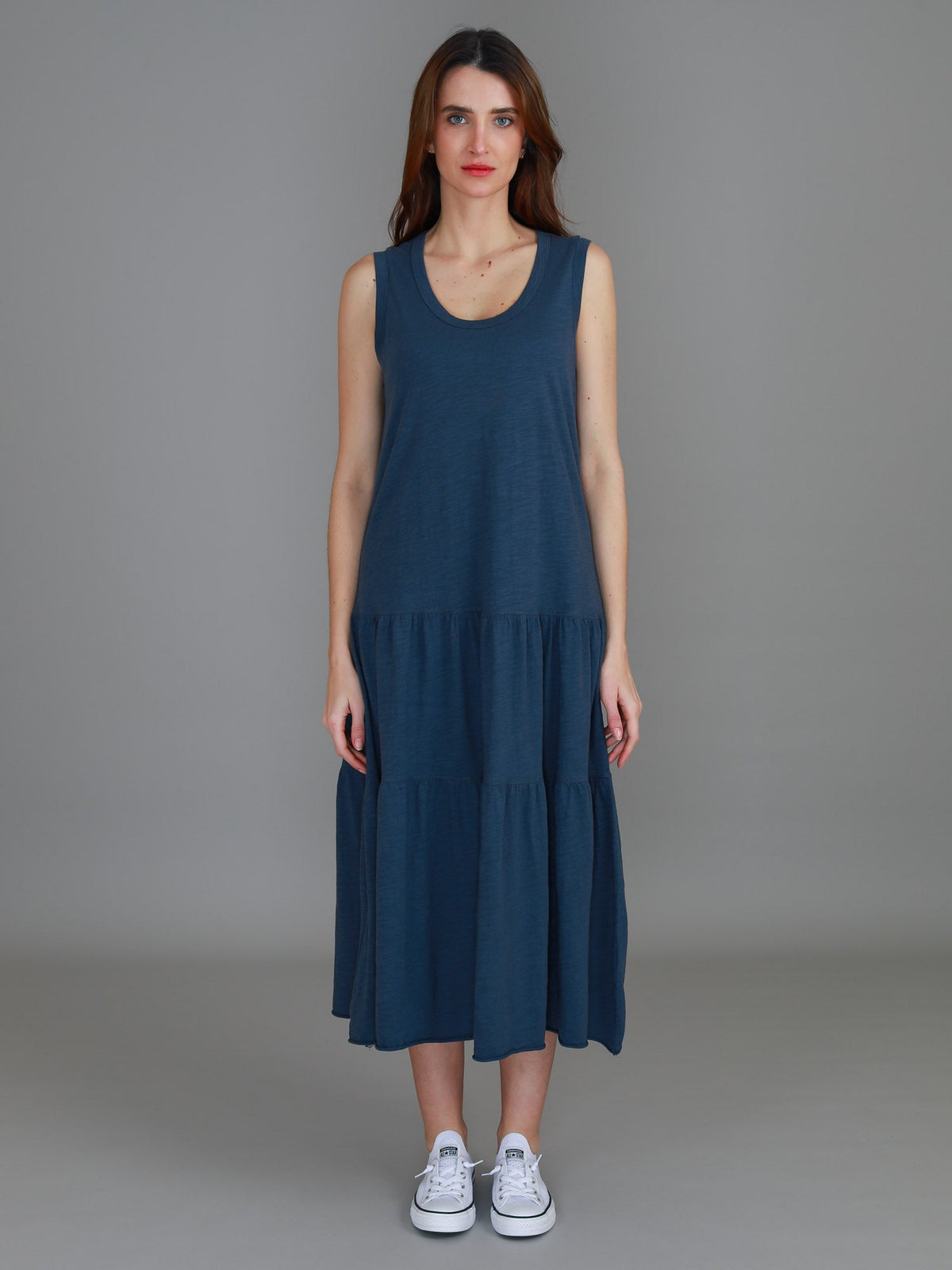 Ella | Women's Sleeveless Tiered Midi Dress – Cotton Jersey
