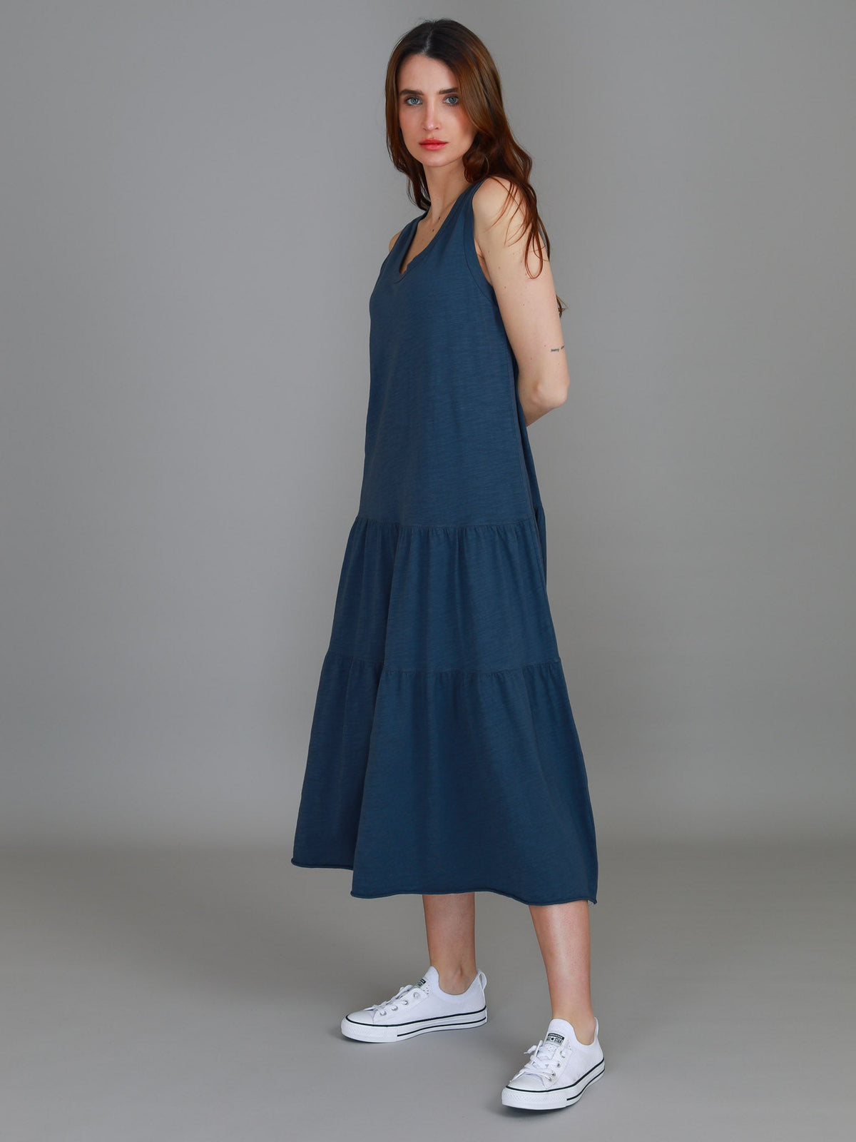 Ella | Women's Sleeveless Tiered Midi Dress – Cotton Jersey