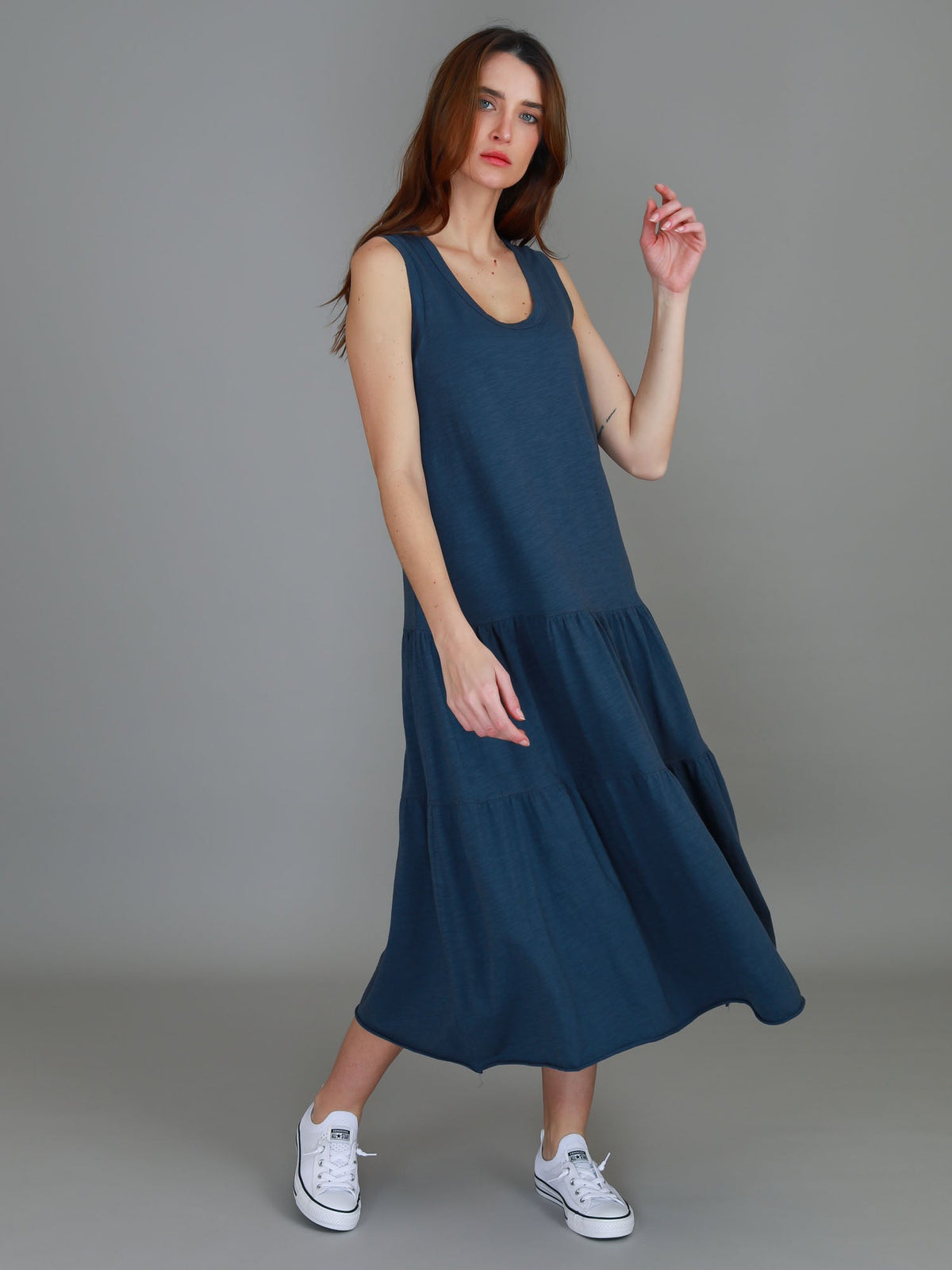 Ella | Women's Sleeveless Tiered Midi Dress – Cotton Jersey